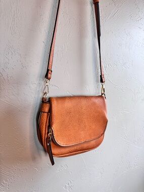 Moda Luxe Faux Leather Crossbody Bag in Cognac Brown